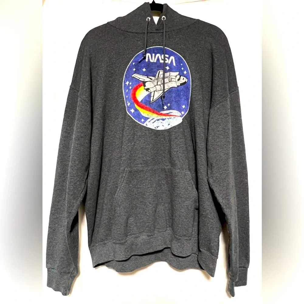NASA Dark Gray Pullover Hoodie w/ Space Shuttle Graphic Science Cozy Winter